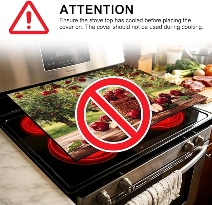 Stove Top Cover for Electric Stove 28.35 x 20.47 Inch Non Slip Stove Mat Apple Orchard Basket Glass Cooktop Protector Kitchen Counter Mat
