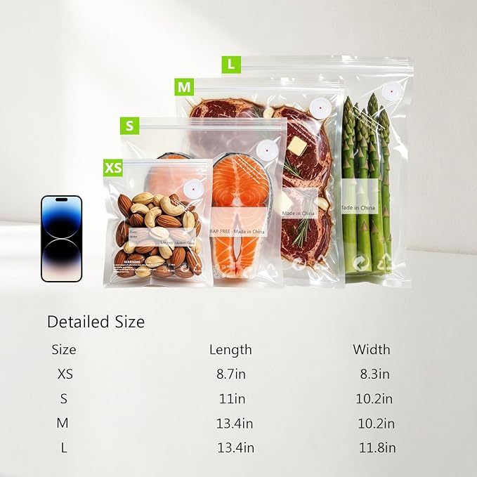 Reusable Vacuum Sealer Bags for Food – 30 Pack 8.3 * 8.7 Inches, Leak-Proof & BPA-Free, Includes 6 Free Bag Clips, Ideal for Food Storage,Sous Vide,Freezer & Handheld Vacuum Sealer Compatible