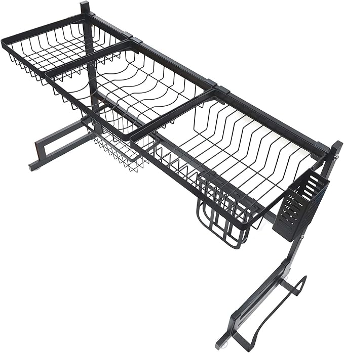 XKMT- 2-Tier 33" Stainless Steel Over The Sink Dish Drying Rack Storage Kitchen Supplies Cutlery Organizer Utensils Shelf Holder [P/N:ET-DISHRACK002]