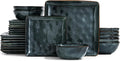Famiware Stoneware Dinnerware Sets for 8, Ocean Square 24-Piece Kitchen Plates and Bowls Sets, Microwave and Dishwasher Safe, Scratch Resistant, Deep Forest