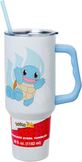 Silver Buffalo Pokémon Featuring Squirtle Double Walled Stainless Steel Tumbler with Handle and Straw, Fits in Standard Cup Holder, 40 Ounces
