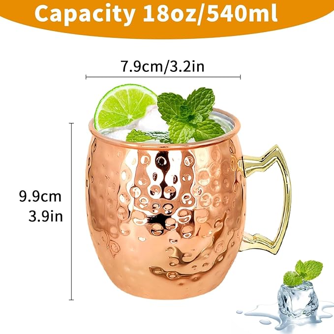 SuproBarware Moscow Mule Mugs Copper Plated 18oz Set of 8 Stainless Steel Moscow Mule Cups Perfect for Cold Drink Cocktails Home Bar with Gift