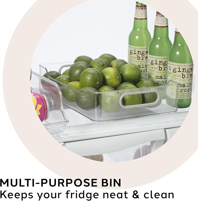 Oggi Cabinet/Drawer Storage Bin - 12" x 8.75", Clear/Gray, Ideal for Kitchen Organization, Pantry Storage, Fridge Organizing - Set of 6, (9771 (7771))