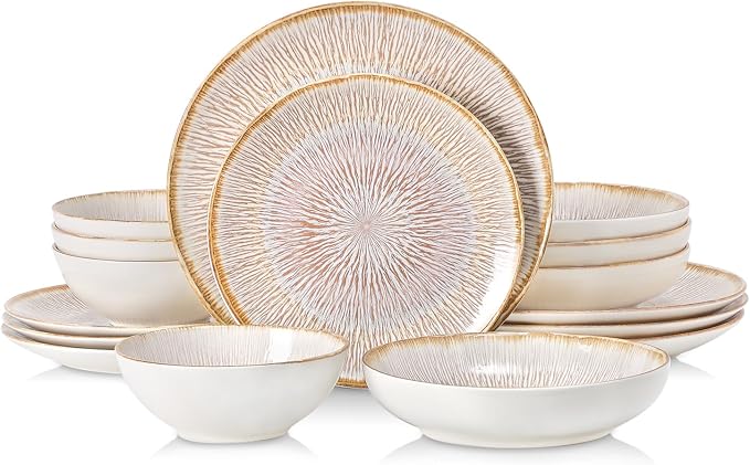 DOMICREVERY Ceramic Dinnerware Sets for 4, 16 Pcs Plates and Bowls Sets, Bloom
