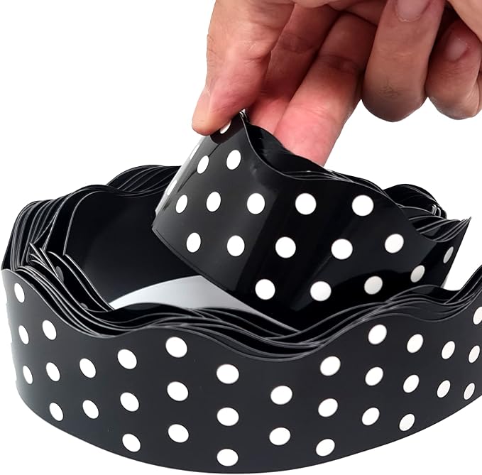 Strong & Wide Magnetic Borders for Classroom Whiteboard - Visible Magnetic Strips for Teachers (4 Designs Available) | Wavy Polka Dot - Black | 12 Strips of 24X1.75 Inch - 24 Feet Total