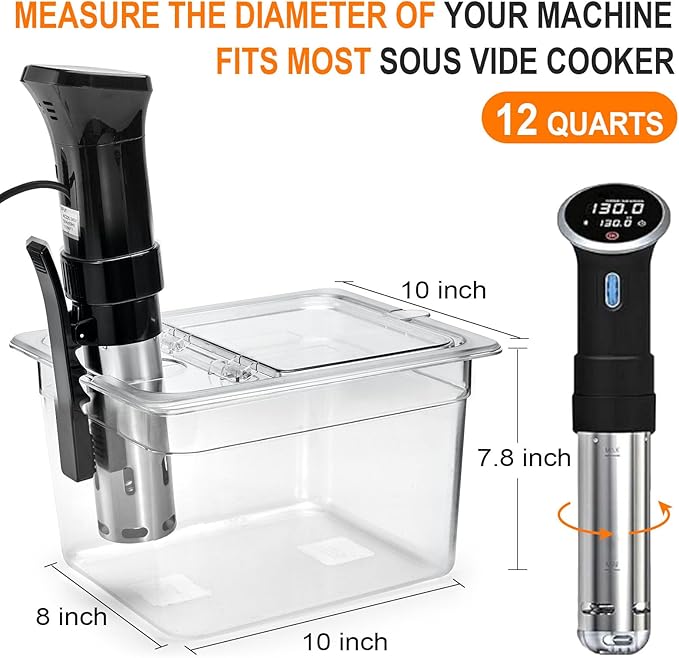 HOMENOTE Sous Vide Container 12 Quart with Universal Collapsible Hinged Lid,Sous Vide Accessories Kit BPA Free,Compatible with Anova and Most Sous Vide Cookers
