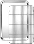 Onader Half Sheet Pan with Cooling Rack Set, 18x13 Inch Stainless Steel Large Baking Cookie Sheet, Metal Oven Baking Tray with Wire Rack, Nonstick, Includes 1 Pan + 1 Rack