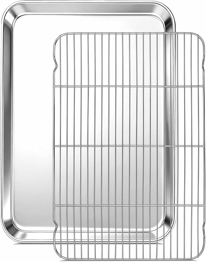 Onader Half Sheet Pan with Cooling Rack Set, 18x13 Inch Stainless Steel Large Baking Cookie Sheet, Metal Oven Baking Tray with Wire Rack, Nonstick, Includes 1 Pan + 1 Rack