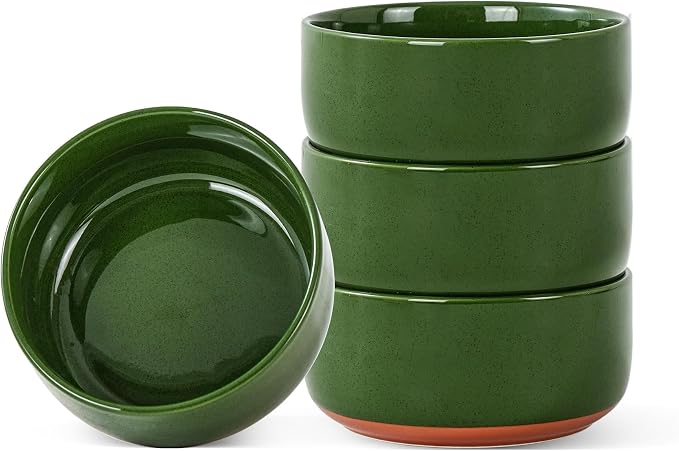 28 OZ Ceramic Cereal Bowls Set, 6 Inch, Set of 4, Elegant Green | Handcrafted, Dishwasher & Microwave Safe, Stoneware Deep Soup Bowls for Everyday Use