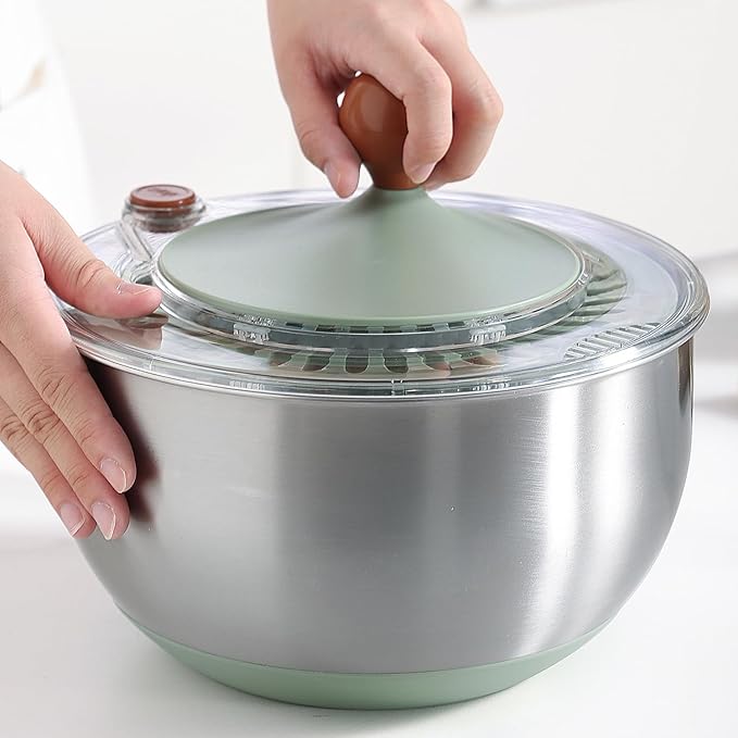 Stainless Steel Salad Spinner, Medium-sized Lettuce Veggie Fruit Spinner and Strainer, Multipurpose Vegetable Washer Dryer with Lid, Dishwasher Safe,160 oz