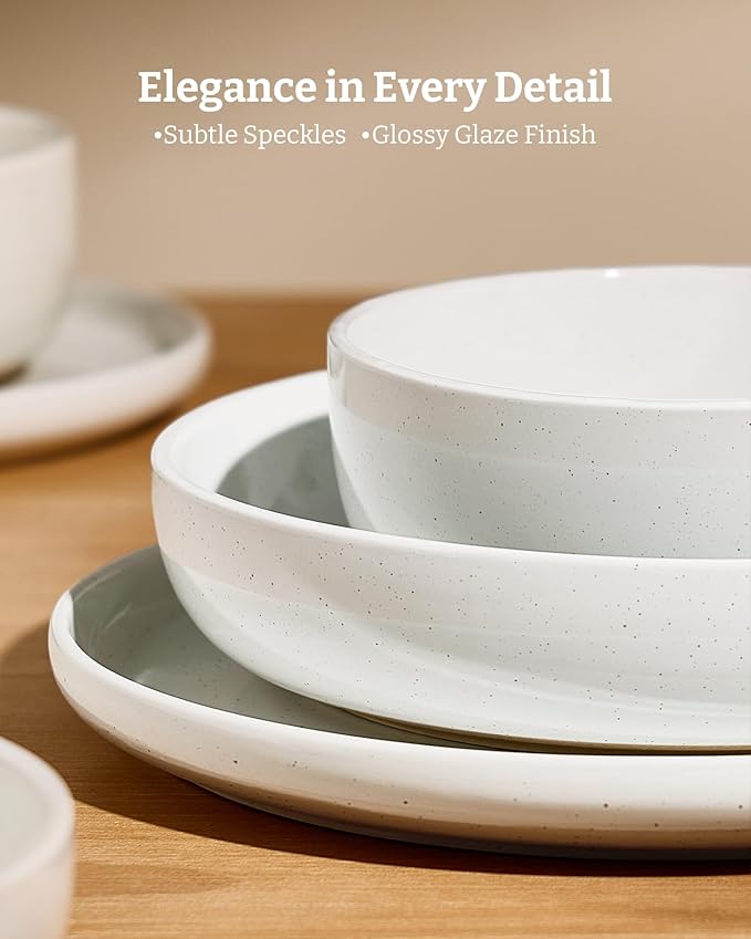 Famiware Milkyway 12-Piece Stoneware Dinnerware Set for 4, Plates and Bowls, Scratch Resistant, Microwave & Dishwasher Safe, White