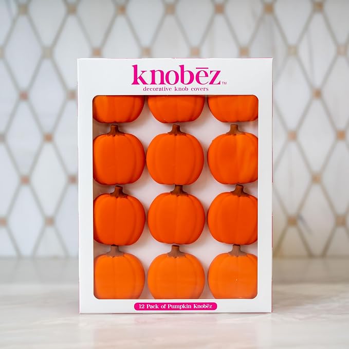 Knobēz: Decorative Knob Covers - Pumpkin - 12pk - Stretch Over Hardware Decorations, Cozy Seasonal Autumn Colors, Kitchen-Bathroom-Dressers-Home