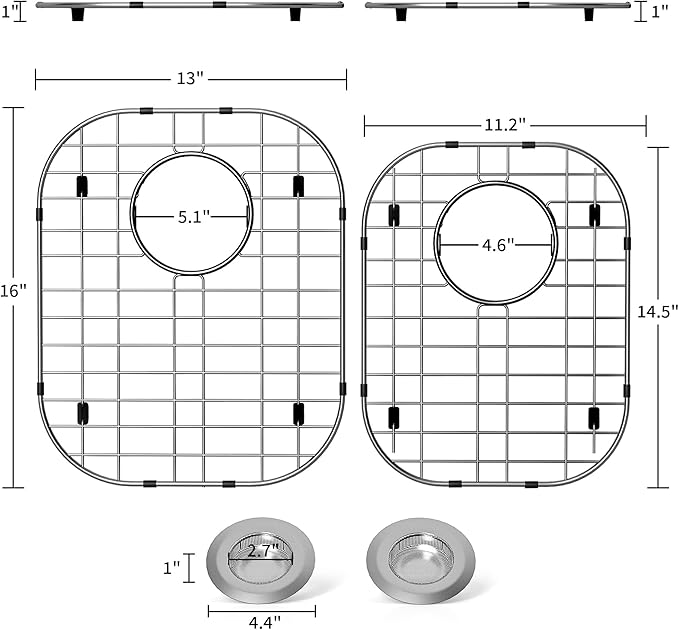 2Pack Sink Protectors for Kitchen Sink 13''x16''&11.2''x14.5'', Sink Rack for Bottom of Sink, Stainless Steel Sink Grid, Rust Resistant Metal Sink Protector with 2Pack Sink Strainer