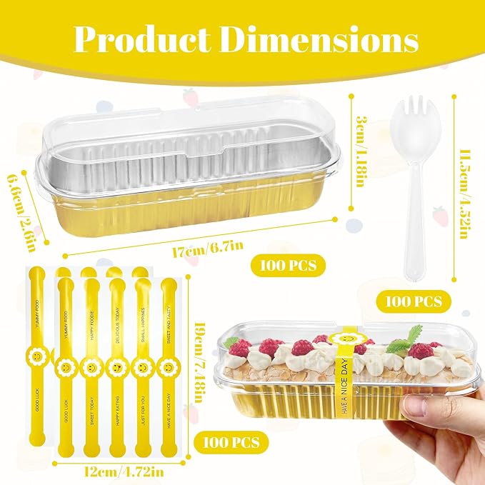 100Pack Gold Mini Cake Pans With Lids, 6.8 Oz Loaf Pans With Lids, Baking Cups Muffin Tins,Disposable Baking Pans Holders For Brownie Cake Bread