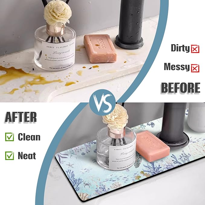 Sink Faucet Absorbing Mat, 2 Pack Drying Mat Around Faucet Sink Splash Guard Behind Faucet Sinkmat For Kitchen Bathroom Island Rv 15 * 5.5 Inch (38 * 14 cm)