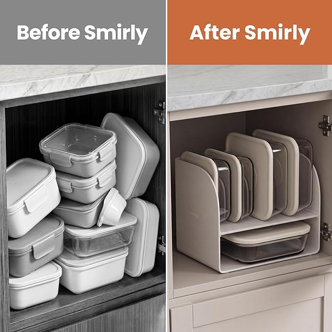 SMIRLY Glass Food Storage Containers with Lids Set, Borosilicate Glass Meal Prep Containers with Airtight Lids & Organizer, Stackable Glass Containers for Healthy Cooking, 5-Pack, Cream White