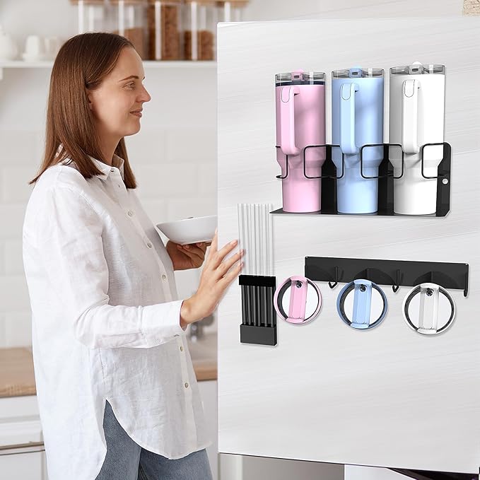 2Pack Space Saving Magnetic Refrigerator Organizer for Stanley 40oz Cup Holder, Water Bottle Organizer for Stanley 30oz Tumbler, Cup Accessories for Kitchen Cabinet