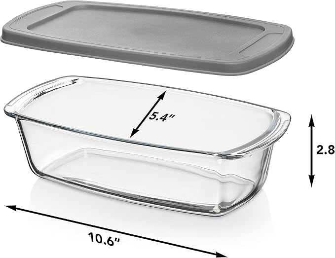 Razab Loaf Pan Set of 2 + 3300 ml / 112 Oz Large Glass Food Storage Containers with Lids, Airtight Large Glass Meal Prep Containers Reusable Leak Proof & BPA Free