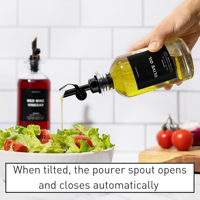 Verspace Olive Oil Dispenser Bottle for Kitchen,12oz/350ml and 17oz/500ml,Black With Black Silicone Tray Bundle