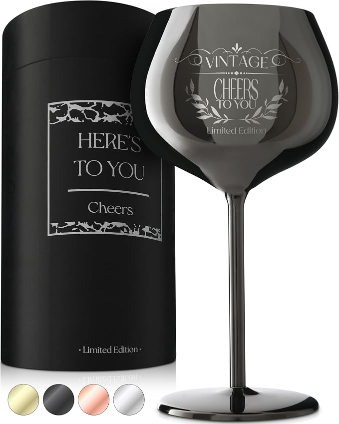 Gusto Nostro Cheers to You Birthday Wine Glass with Engraved Vintage Quote, Luxury Box - Unique Gifts for Women and Men Any Age - Cool Birthday Gift Ideas - Classy Retirement Gifts for Women/Men
