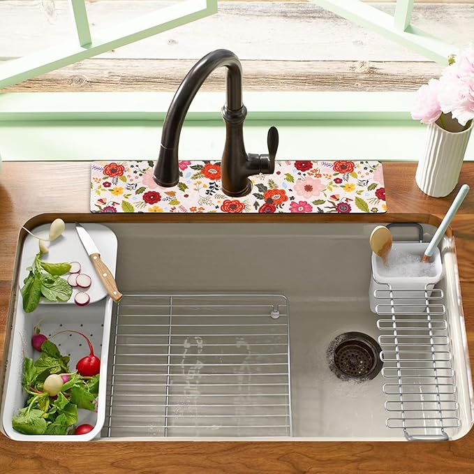 Sink Faucet Absorbing Mat, 2 Pack Drying Mat Around Faucet Sink Splash Guard Behind Faucet Sinkmat For Kitchen Bathroom Island Rv 24 * 5.5 Inch (60 * 14 cm)