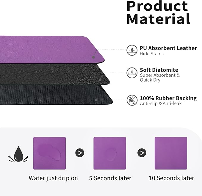 HotLive Dish Drying Mat for Kitchen Counter, Heat Resistant Drainer Mats with Non-slip Rubber Backed, Hide Stain Kitchen Super Absorbent Draining Mat, Easy to Clean Dish Rack Pad, Purple 18"x32"