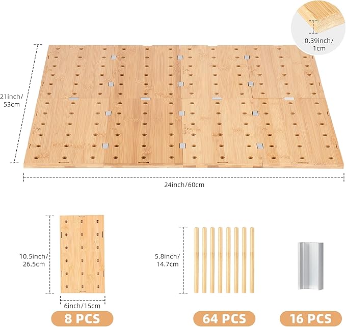 Peg Board Drawer Organizer for Kitchen (24 * 21 inch) | Kitchen Drawer Organizers for Dishes Plates Bowls Condiment Spice | Pegboard Organizer for Cabinet RV Storage