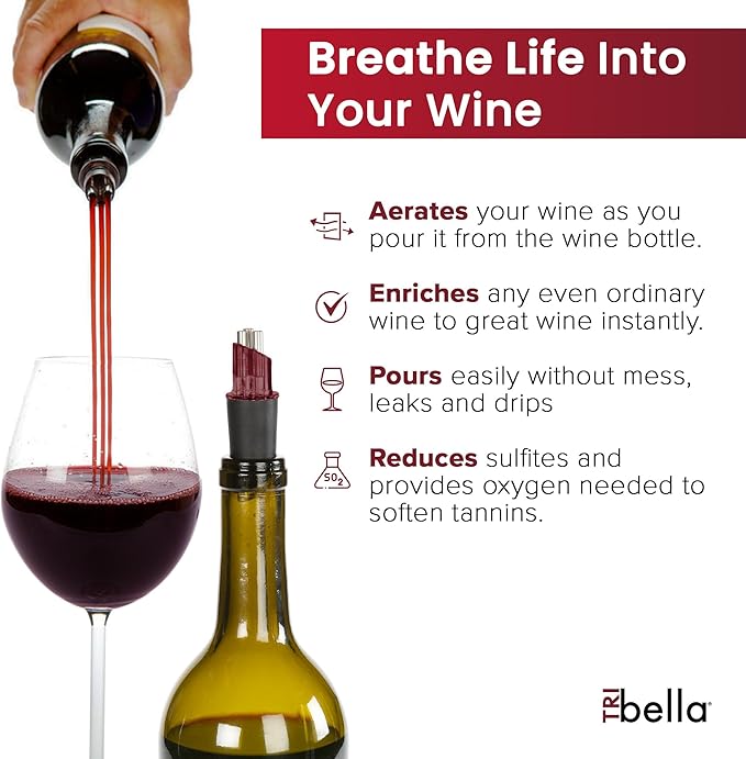 Mothers Day Gift Pourtable Wine Aerator, Multi Stream Wine Aeration 3 Stainless Steel Spouts Handmade Kitchen Essential, No-Drip Wine Pour Accessory in Easy to Carry Protective Gift Case