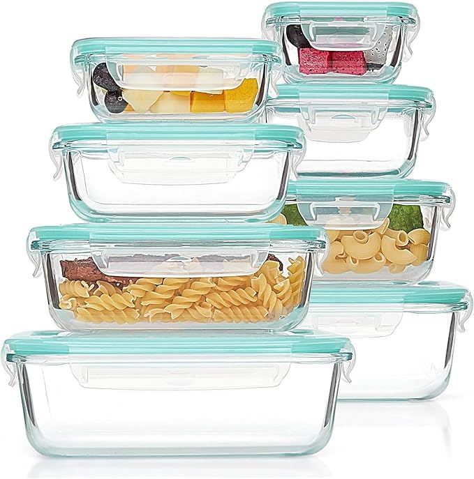 Vacuum Preservation Box 8 Pack Glass Food Storage Containers with Airtight Lids, Glass Meal Prep Containers, Bento Boxes for Lunch, for Microwave Crisper(Green)