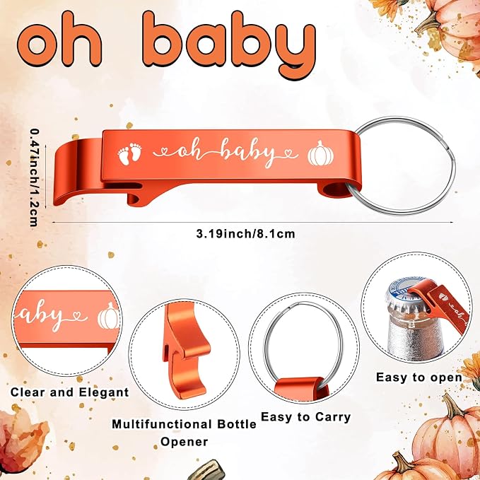 50 Sets Baby Shower Favor for Guests Acrylic Shot Glasses with Bottle Opener Keychains Thank You Tags and Bags Gender Reveal Party Favors for Guest Baby Shower Return Gift (Pumpkin)