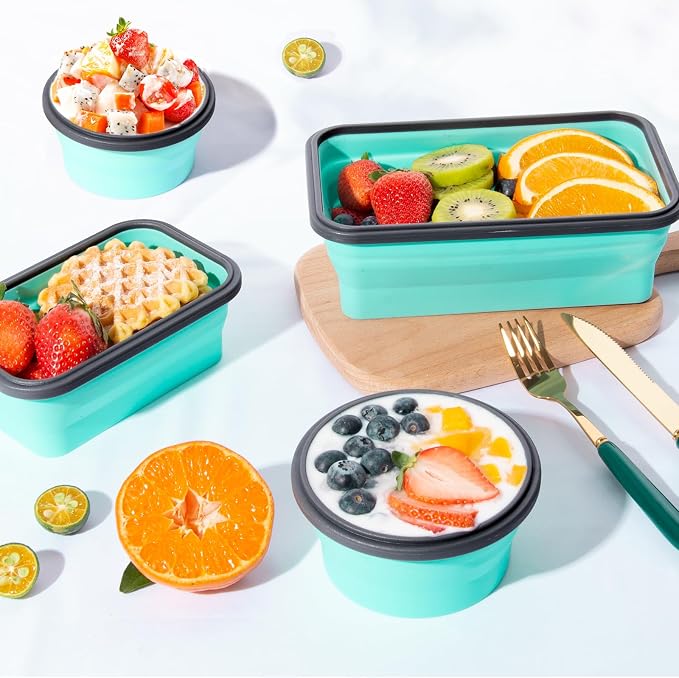 Sudaya 4 Pack Collapsible Food Storage Containers With Lids, Collapsible Storage Containers Sets Silicone Collapsible Bowls For Camping, RV Accessories, Travel Trailer Must