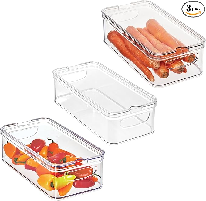 iDesign Stackable Fridge Organizer Bins with Lids for Fresh Produce - Set of 3 - Clear