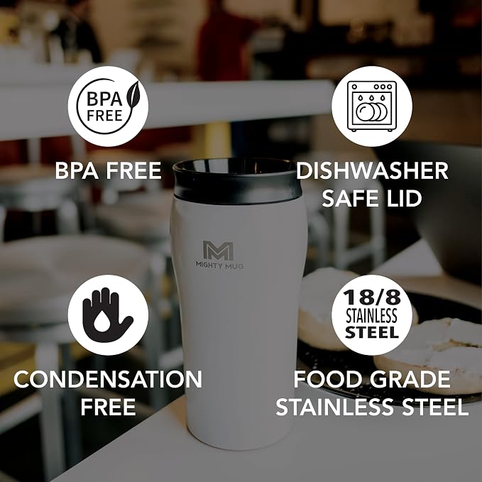 Mighty Mug | The Untippable Mug | Grips When Hit, Lifts for Sips | Insulated Stainless Steel Tumbler | Cupholder Friendly | Gifts for Women Men All | Leakproof | 4 Hours Hot / 24 Cold | 12oz | Moon