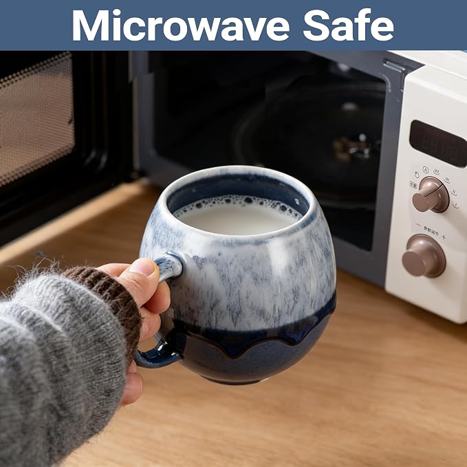 Ceramic Coffee Mugs | 16 oz Large Coffee Cups | Lead-Free | Microwave and Dishwasher Safe | Comfortable Handle | Aesthetic Nordic Design for Tea and Latte | Unique Father's Day & Housewarming Gift