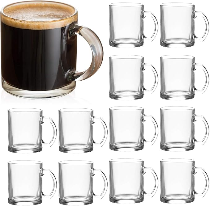 QAPPDA Glass Mugs 12 oz, Clear Coffee Mugs With Handle 350ml,Tea Mug Water Mug Beer Glasses With Handle,Glass Drinkware For Beverage,Juice,Latte Cups Cappuccino Mugs Water Cup 12pack