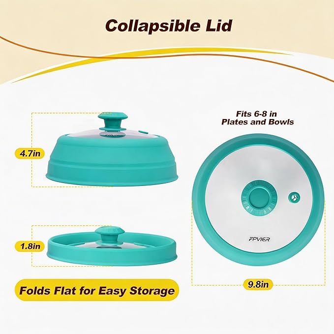 Microwave Splatter Cover - 9.8" Glass Lid with Collapsible Silicone Rim, Universal Pot & Plate Cover for Mess-Free Heating (Blue, 9.8inch)