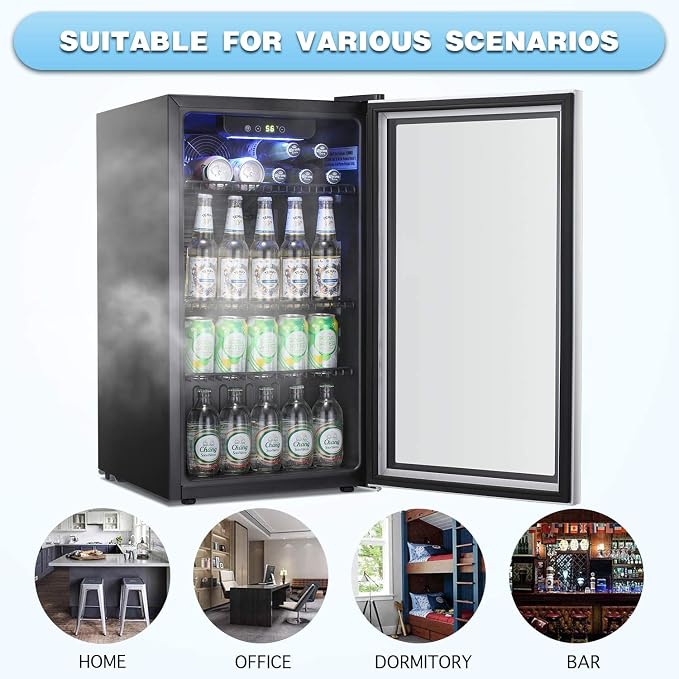 Antarctic Star Beverage Refrigerator Cooler -120 Can Mini Fridge Glass Door for Soda Beer or Wine Constant Glass Door Small Drink Dispenser Clear Front for Home, Office Bar 3.2cu.ft