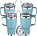20 oz Tumbler with Handle Stainless Steel Insulated Coffee Mug Tumbler with Lid and Straw Double Wall Vacuum Insulated Coffee Mug Leak Proof Travel Tumbler for Hot and Cold Drink(Azure Blue,4pack)