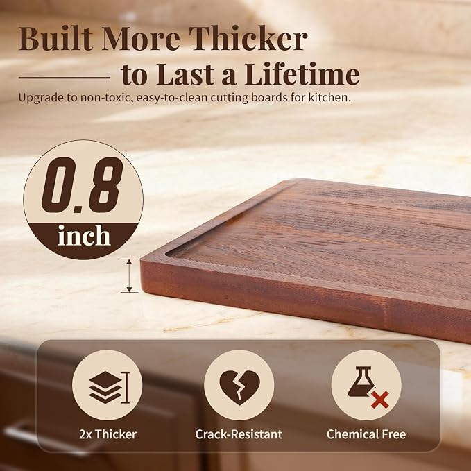 Walnut Wood Cutting Boards for Kitchen 3 Packs, Solid Wooden Cutting Board Set with Holder, Large-Small Chopping Boards with Deep Juice Grooves, Non Toxic 100% Natural, Perfect House Warming Gifts