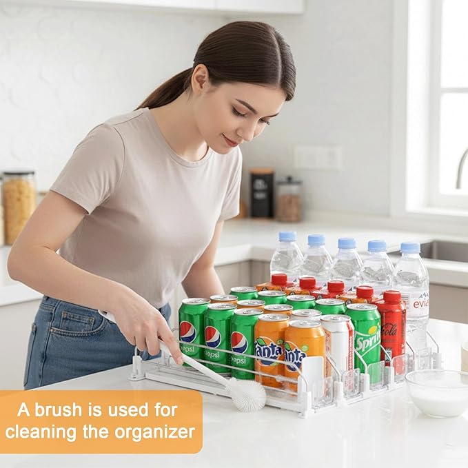Drink Organizer For Fridge Large Capacity 5 Row Soda Can Organizer, Automatic Pusher Glide with Removable Dividers For Drink Organizer, Can Holders For Fridge, Space-Saving Can Dispenser For Kitchen