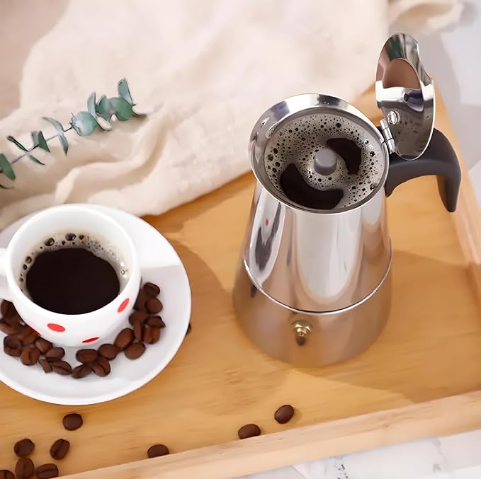 Stainless Steel Moka Pot, Gas/Electric Stovetop Espresso Maker, Percolator Coffee Pot Italian Percolator Cuban Café Brewing, Greca Coffee Maker (12CUP 600ml)