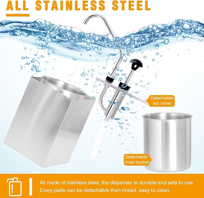 Stainless Steel Sauce Dispenser Pump Condiment Pump Dispenser 3.7Quart Condiment Pump Station for Ketchup Dressing Syrup