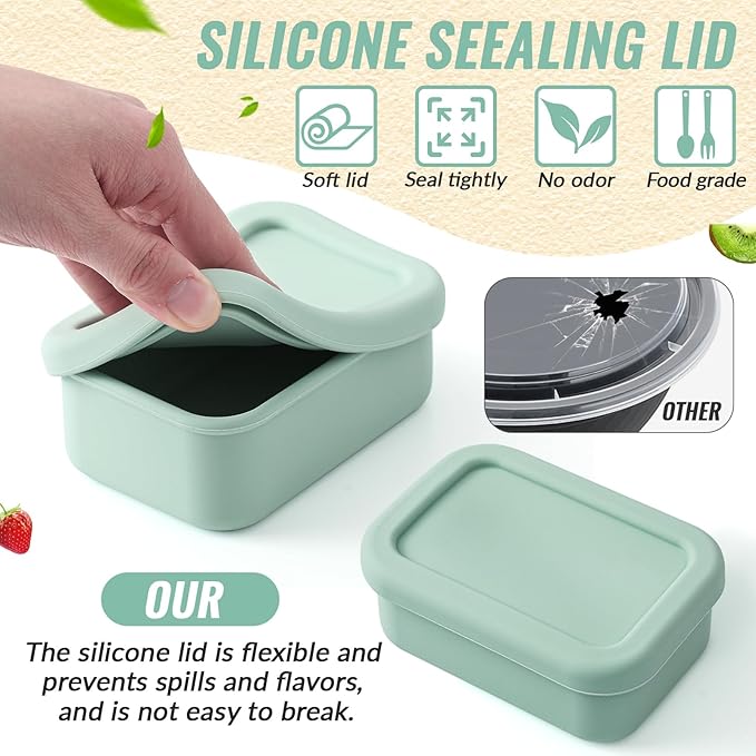 Teenyyou 6 Packs 1 Cup Silicone Soup Freezer Molds with Lid Silicone Soup Freezer Trays Rectangle Reusable Food Preserving Tray Freezing Sauces Stews(Sage Green, Beige)