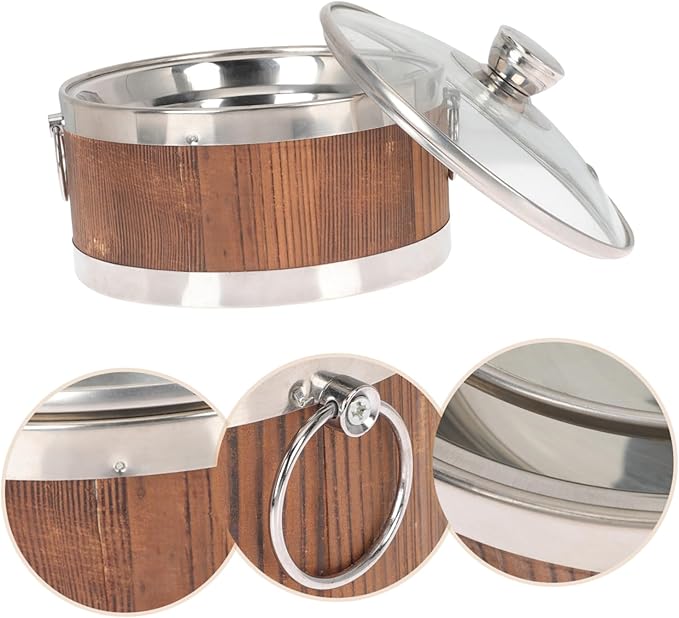 Wooden Rice Bucket with Lid Steamed Rice Holder Food Storage Container for Sushi Tofu More for Home Dining and Meal Prep