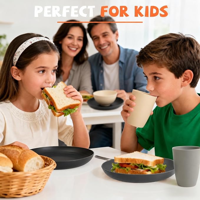 Wheat Straw Dinnerware Sets 20 PCS - Unbreakable Kids Plates and Bowls Sets for 4,Dishwasher & Microwave Safe Modern Lightweight Toddler Plates and Bowls Set - GreyStone