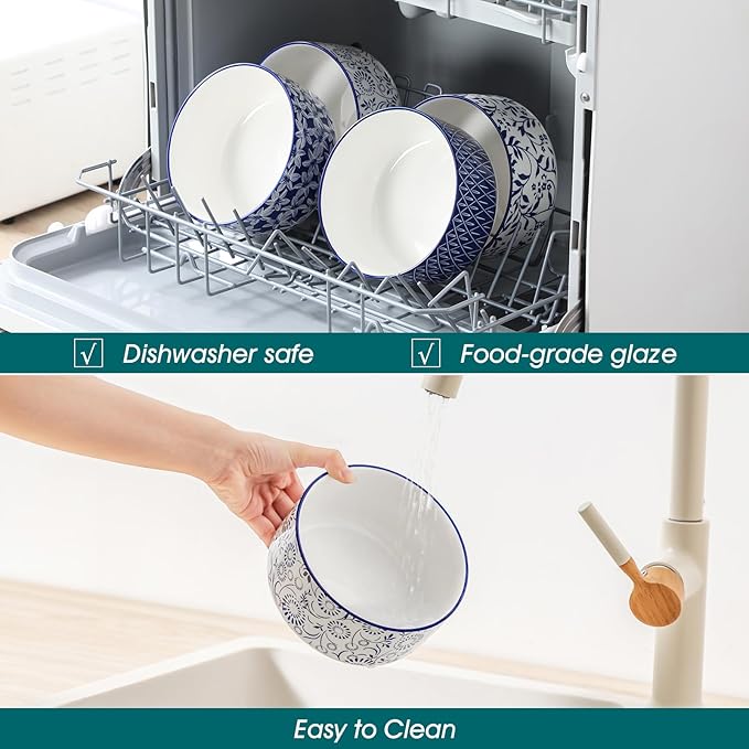 vancasso 36 Oz Ceramic Serving Bowls with Lids Set of 4, Porcelain Lunch Bowls with Lids for Food Storage, Prep Bowl for Kitchen, Microwave & Dishwasher Safe,Series SELENE