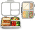 Stainless Steel Bento Box for Kids, 3-Compartment Metal Lunch Box with Clear Lid & Removable Silicone, Lunch Box Kids with Silicone Inner Container for Meal Prep, School, Office (Grey)