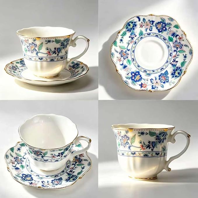 TATSUMI Bone China Tea Cup and Saucer Set (Purple, 1 set)