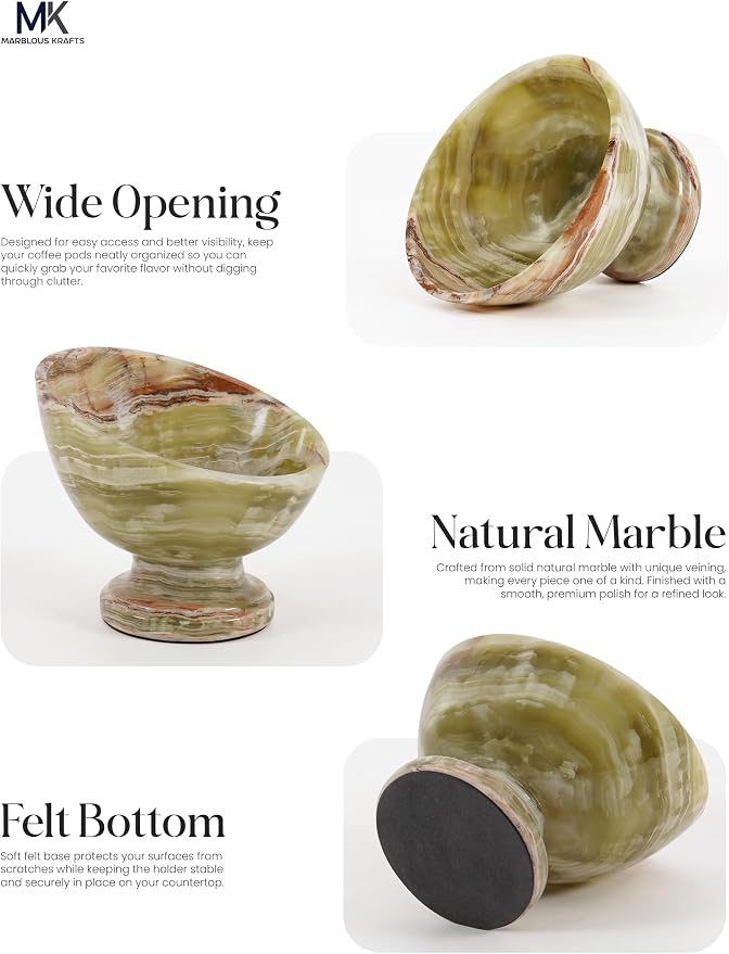 Marblous Krafts Green Onyx Marble Espresso Accessories Bowl 7 Inch Handmade Stone Coffee Pod Holder for Counter, Espresso Pods & K Cup Storage Organizer, Coffee Bar Decor