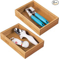 mDesign Pack of 2 Functional Drawer Organiser — Elegant Bamboo Kitchen Drawer Divider for Cutlery, Silverware, Utensils – Convenient Drawer Separator – Light Brown